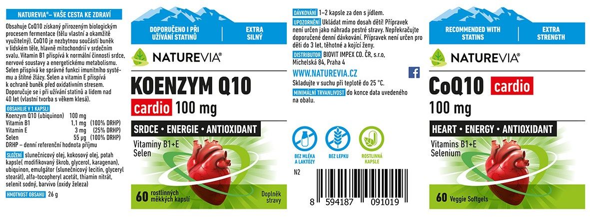 NatureVia Koenzym Q10 Cardio 120 kapslí