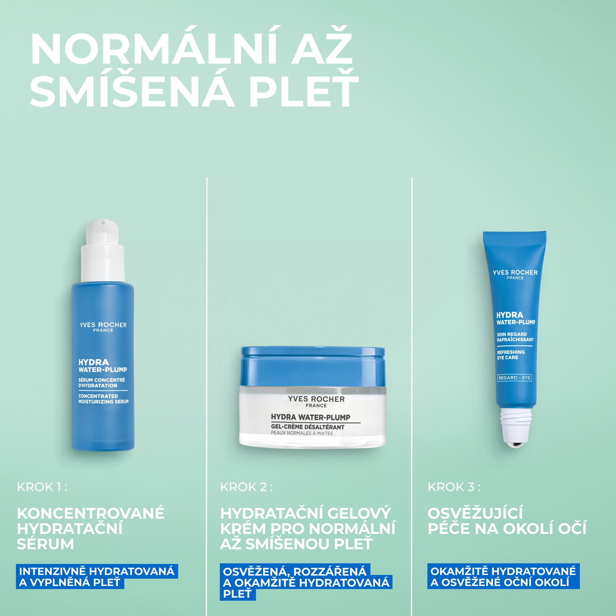 Yves Rocher Hydra Water-Plump, Hydratační gelový krém pro normální až smíšenou pleť 50 ml
