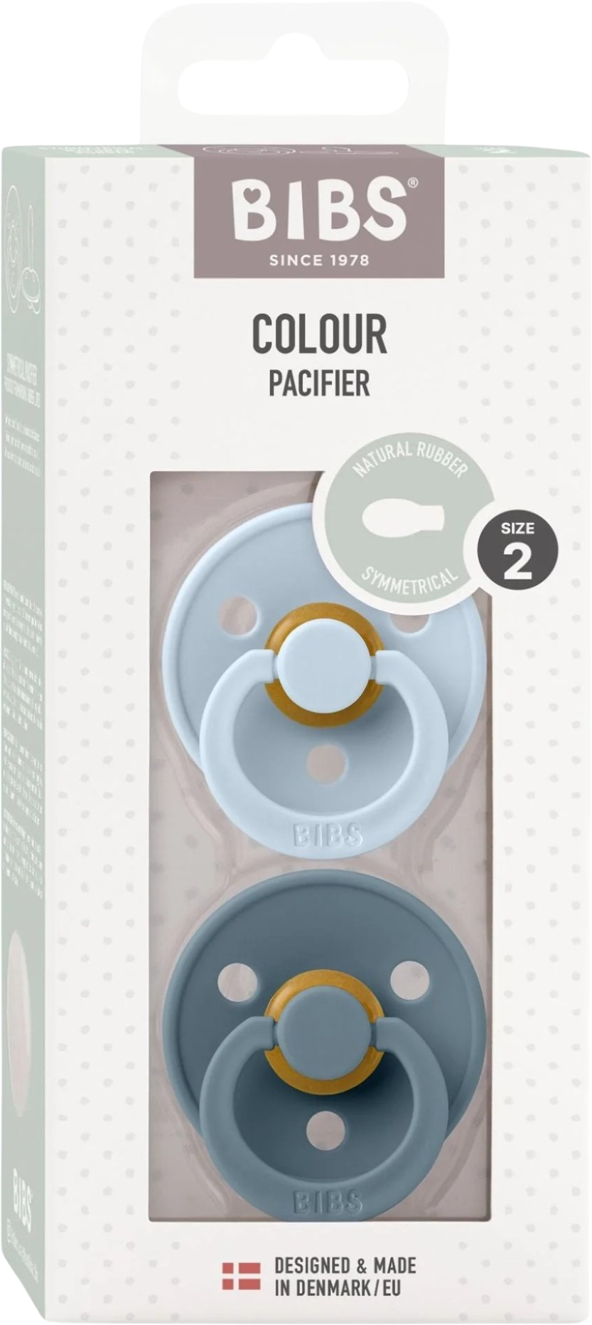 BIBS Colour symetrické dudlíky z přírodního kaučuku velikost 2, Baby Blue / Petrol 2 ks