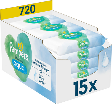 Pampers Harmonie Aqua Plastic Free Vlhčené ubrousky 15 x 48 ks