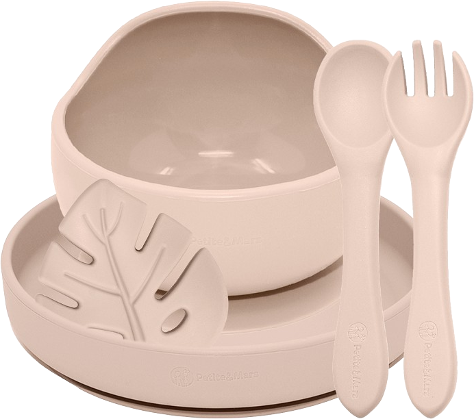 Petite&Mars Set jídelní silikonový TAKE&MATCH, Desert Sand 6m+, 4 ks