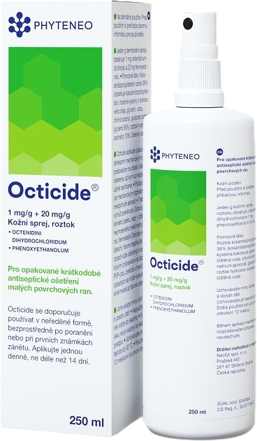 Octicide 1 mg/g + 20 mg/g kožní sprej, roztok 250 ml