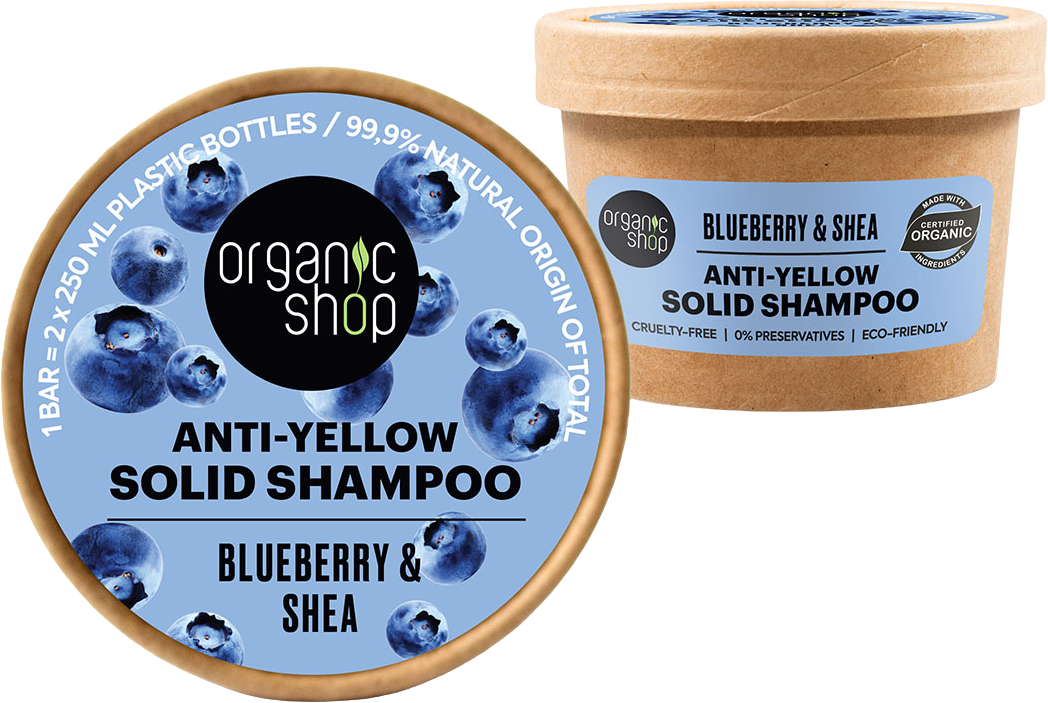 Organic Shop Tuhý šampon pro blond vlasy Borůvka a bambucké máslo 60 g