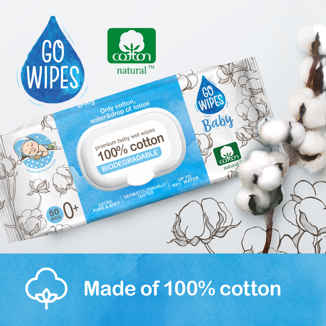 GoWipes Dětské vlhčené ubrousky, 99 % vody, plastic free