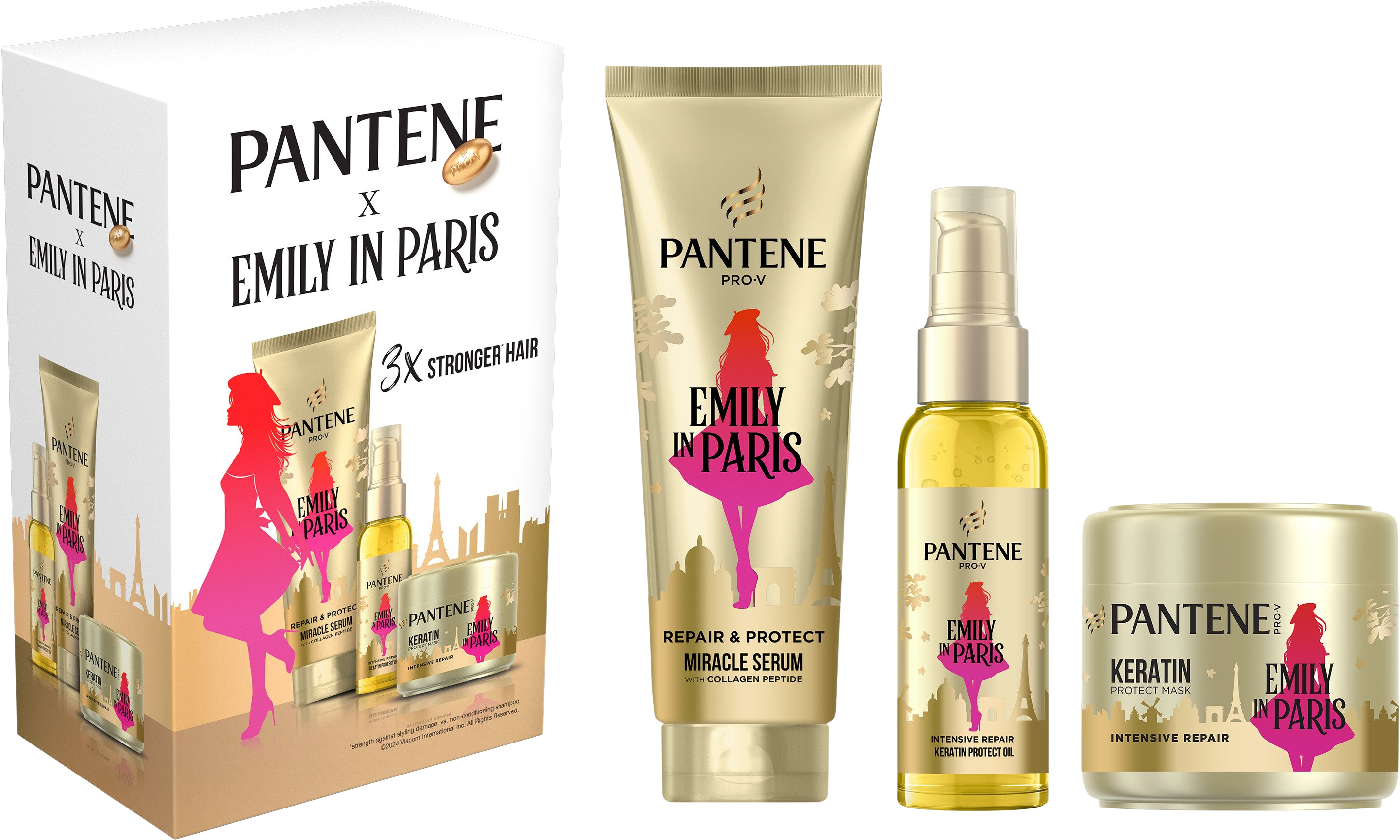 Pantene Sada produktů Pantene x Emily in Paris: sérum 200ml, olej 100ml a maska na vlasy 300ml