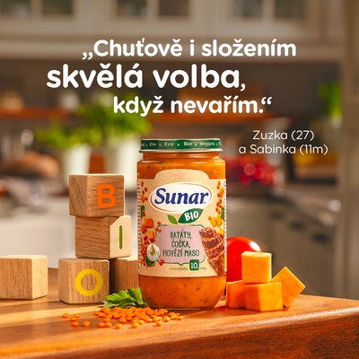 Sunar BIO příkrm zelenina, těstoviny, kuřecí maso 12m+, 235 g