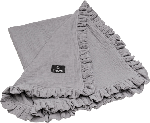 T-Tomi BIO Mušelínová deka s volánkem Grey