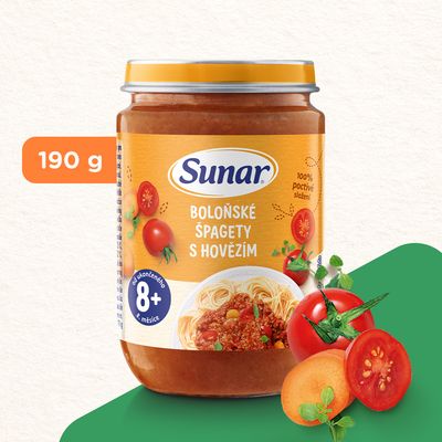Sunar Příkrm špagety s boloňskou omáčkou 8m+, 190 g