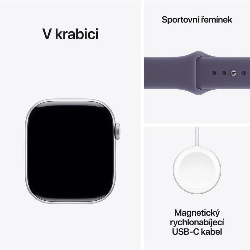 Apple Watch 11 GPS + Cellular 46mm Stříbrný hliník s mlžně fialovým sportovním řemínkem - S/M