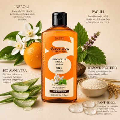 Erboristica Přírodní sprchový gel Patchouli & Neroli - vitalita a sametová hebkost 400 ml
