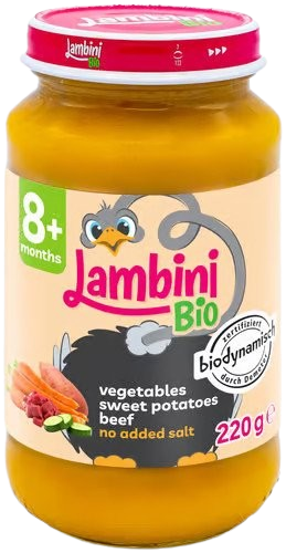 Lambini Bio Demeter příkrm zelenina, batáty a hovězí 220 g