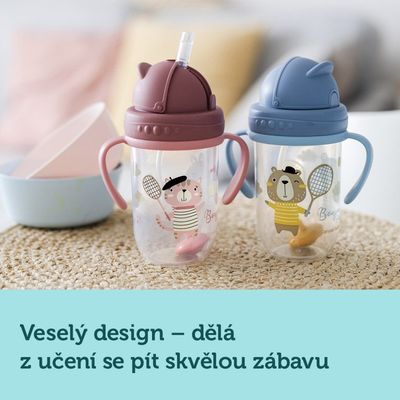 Canpol babies Bonjour Paris Nevylévací hrneček se slámkou a závažím 270ml růžový