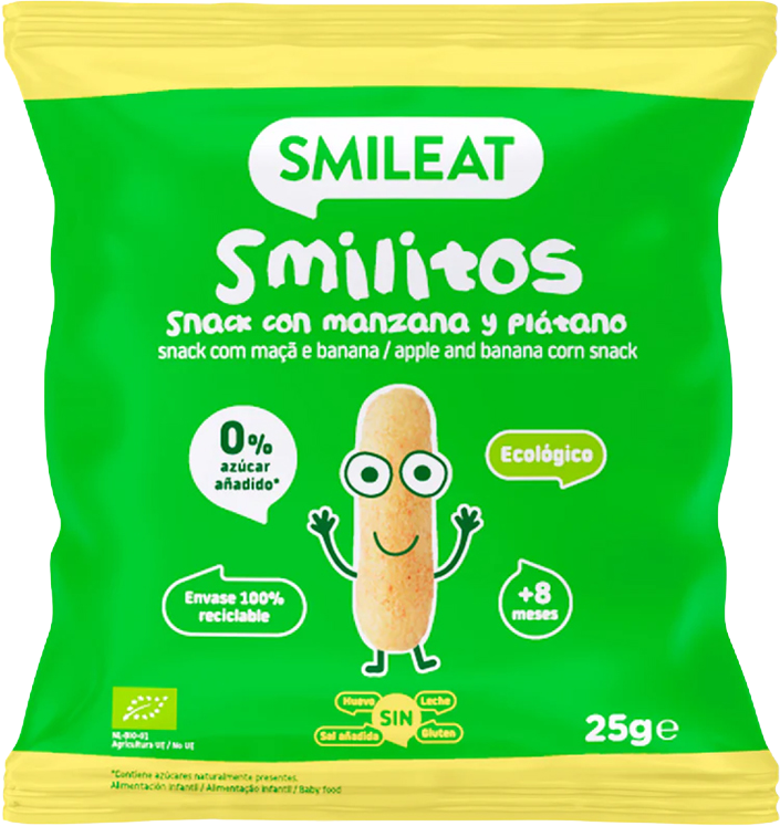 Smileat BIO kukuřičné křupky banán a jablko s panenským olivovým olejem 25 g