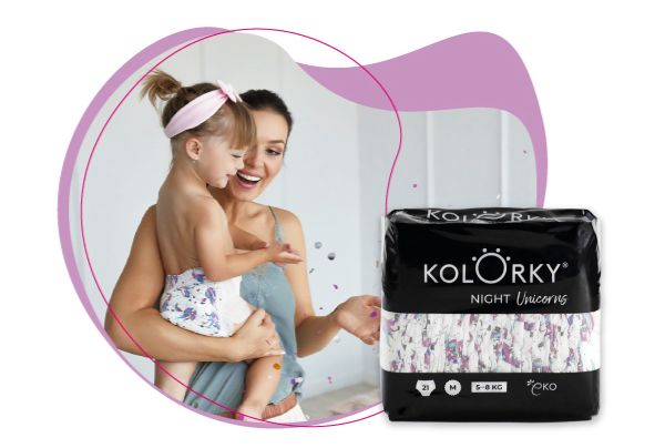 Kolorky NIGHT, 5-8 kg, dětské plenky, noční plenky, rozložitelné materiály, netkaná textílie