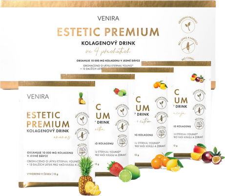 Venira Estetic Premium kolagenový drink pro vlasy, nehty a pleť mix 4 příchutí 40 sáčků