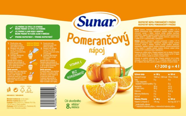 Sunar Rozpustný nápoj pomerančový 200 g