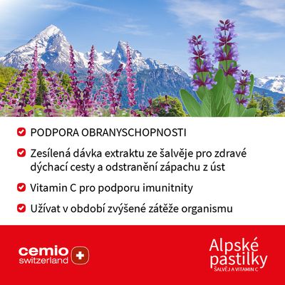 Cemio Alpské pastilky Šalvěj a vitamin C 20 pastilek