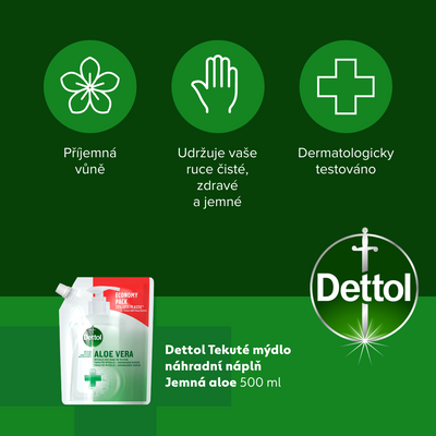 Dettol Mýdlo tekuté Náhradní náplň Aloe Vera a vitamín E 500 ml