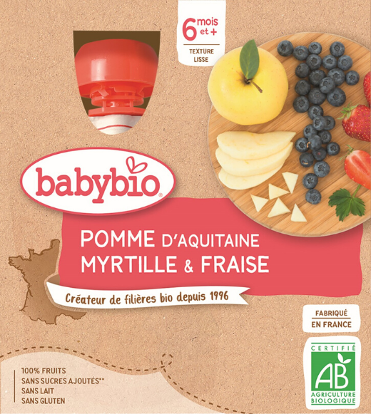 Babybio jablko borůvky jahody 4 x 90 g