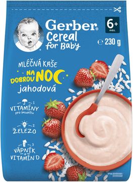 Gerber Cereal mléčná kaše jahodová Dobrou noc 230 g