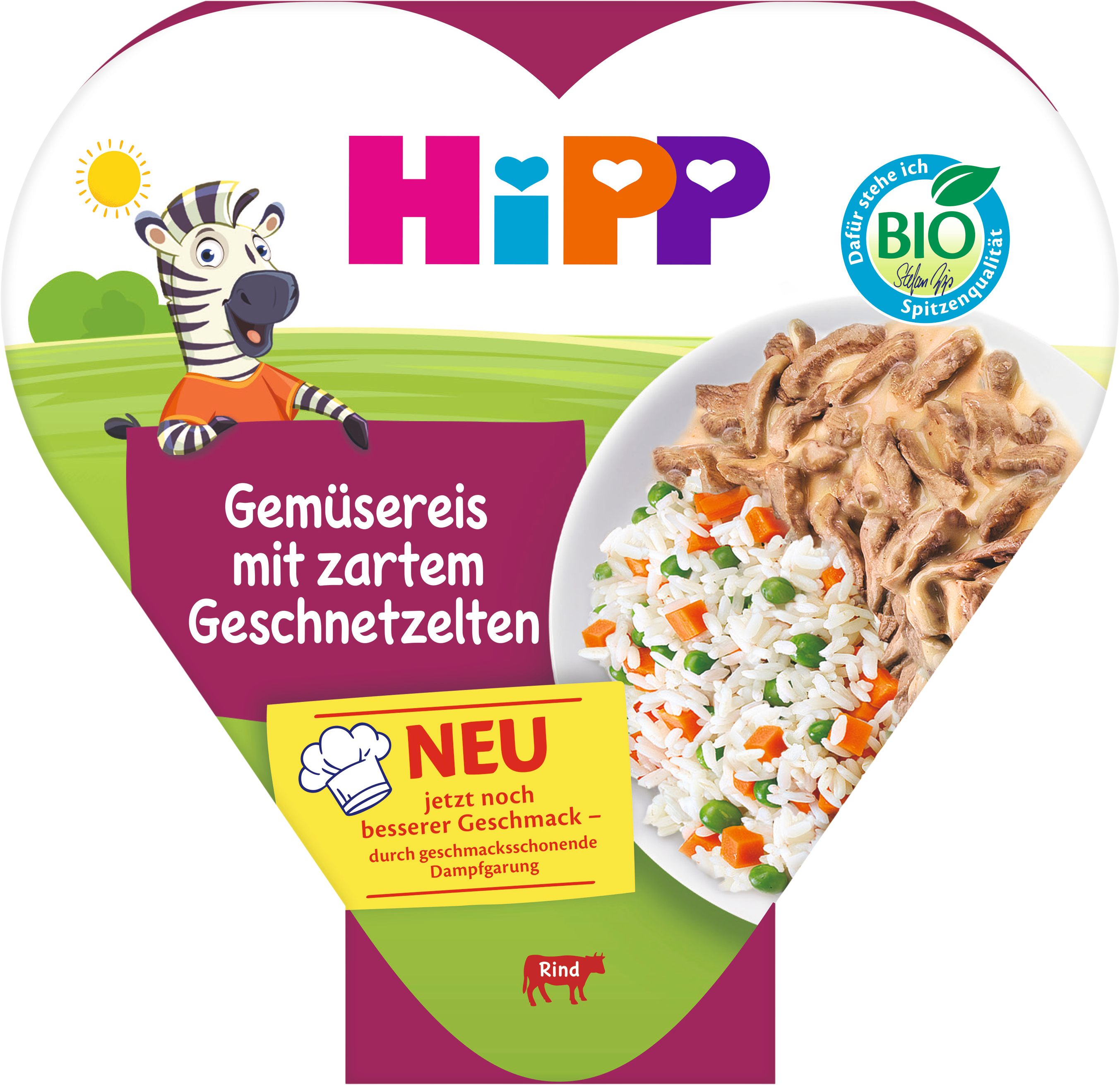 HiPP BIO Rýže se zeleninou a hráškem a jemně nakrájeným hovězím masem 250 g