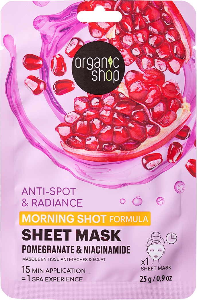 Organic Shop Plátýnková maska Morning Shot s Granátovým jablkem a Niacinamidem 25 g