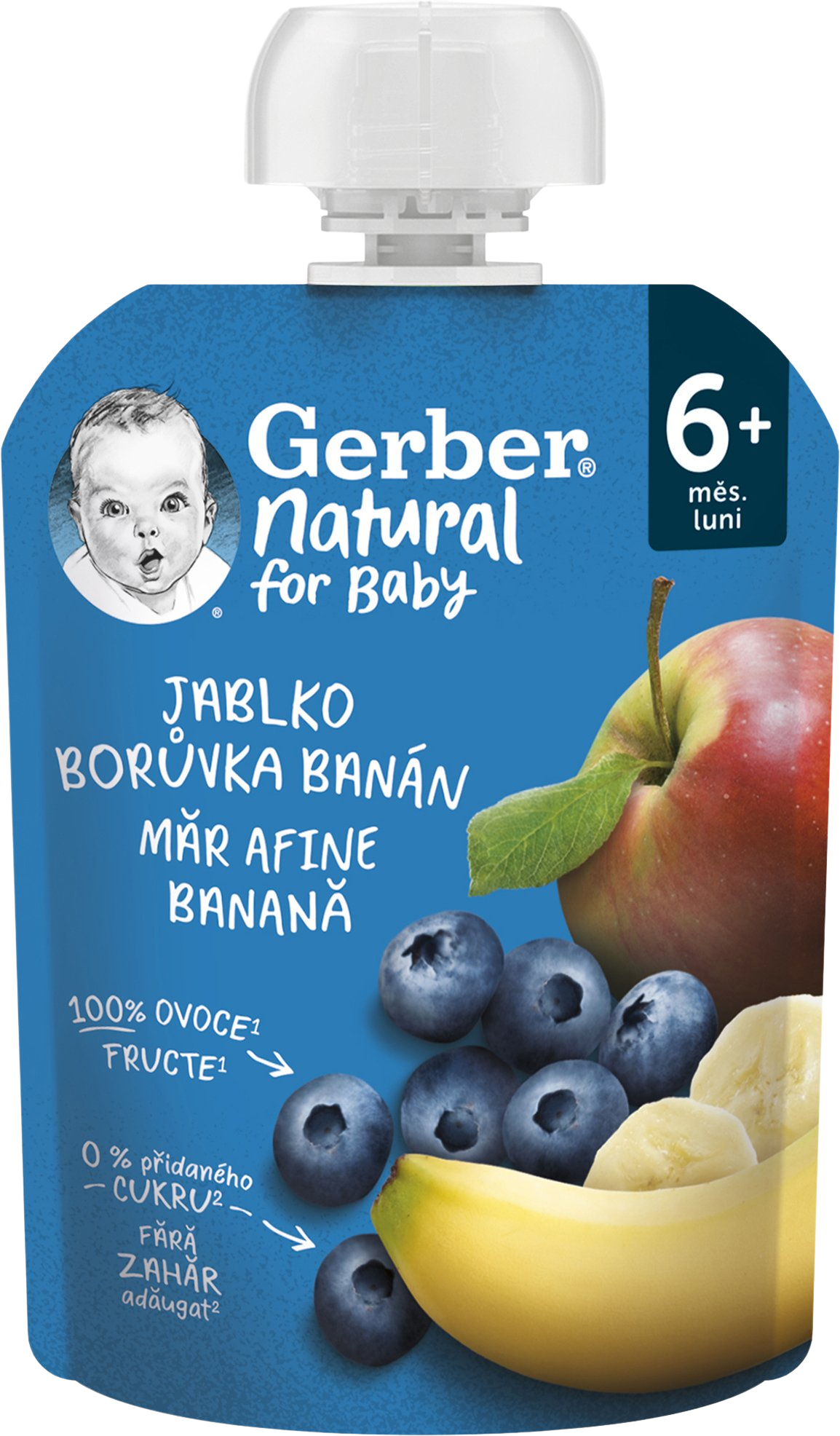 Gerber Natural kapsička jablko, borůvka a banán 90 g