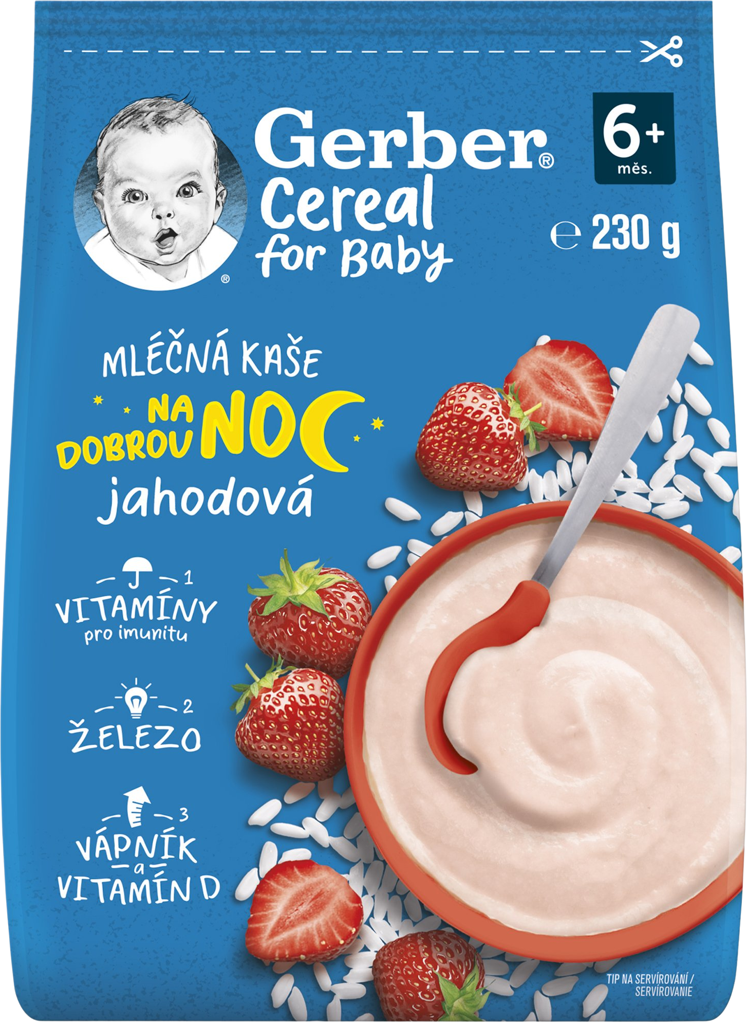 Gerber Cereal mléčná kaše jahodová Dobrou noc 230 g