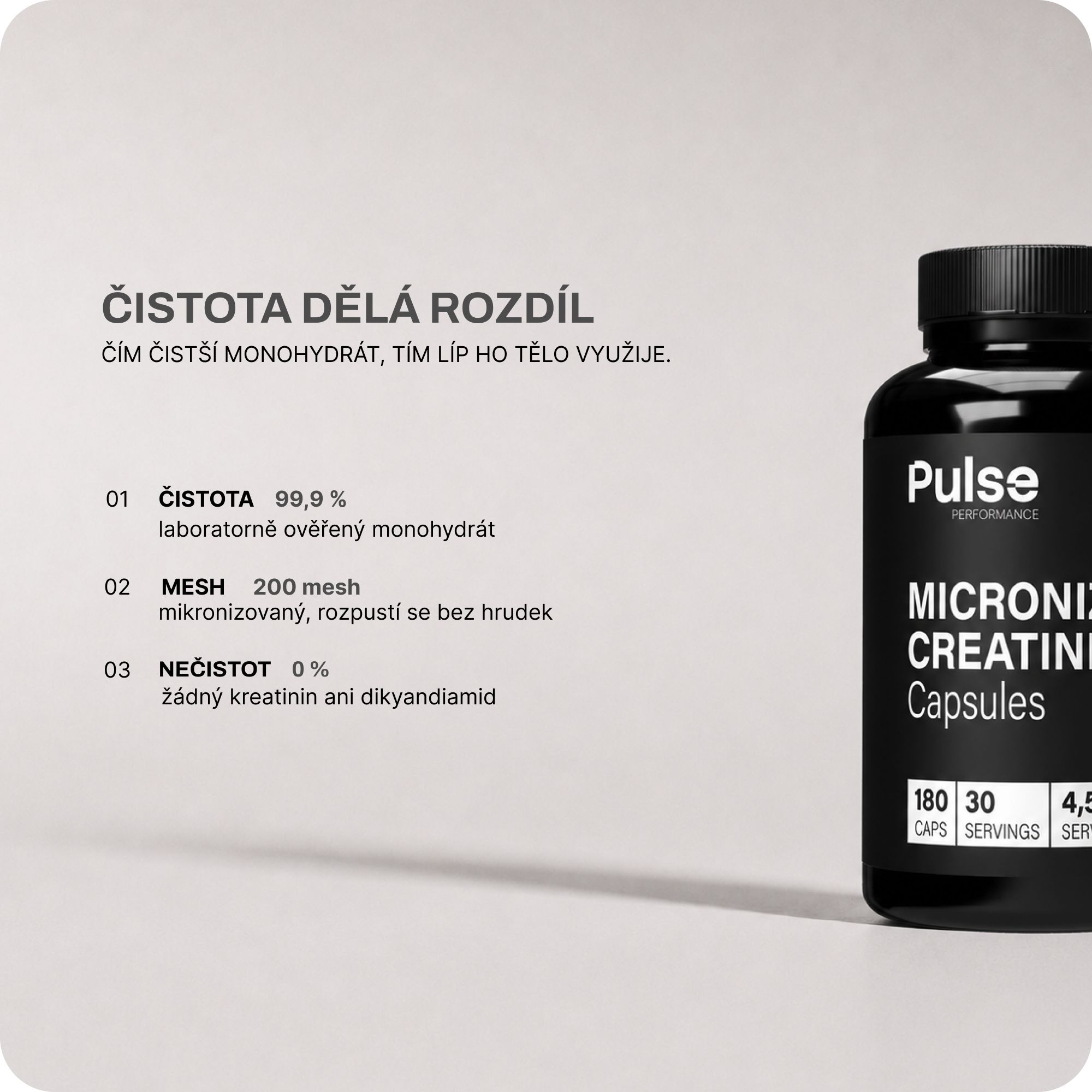 Pulse Performance Micronized Creatine 180 kapslí