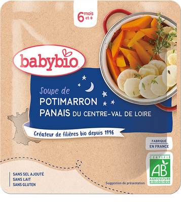 Babybio Zöldségleves - sütőtök, paszternák, rizs (6 hónapos kortól) 130 g