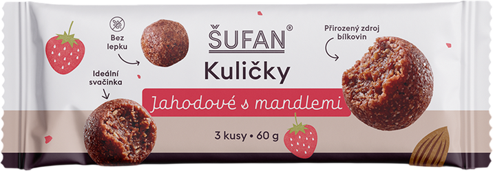 Šufan Kuličky jahodové s mandlemi 60 g