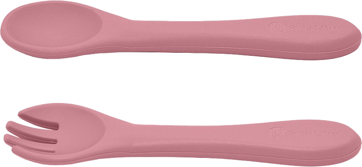 Petite&Mars Set jídelní silikonový TAKE&MATCH, Dusty Rose 6m+, 4 ks