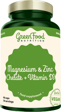 GreenFood Nutrition Hořčík a Zinek Cheláty+ Vitamin D3 90 kapslí