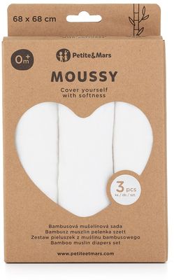 Petite&Mars Sada plen bambusová mušelínová Moussy Total White, 68 x 68 cm 3 ks