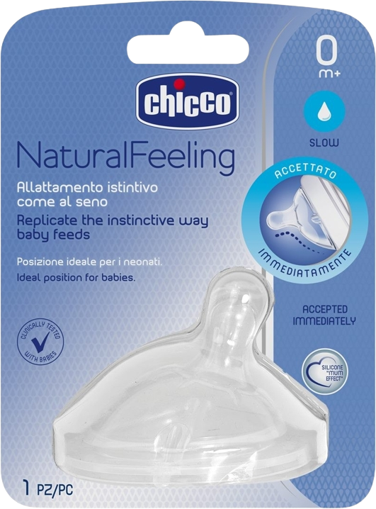 Chicco Dudlík na láhev Natural Feeling silikon, pomalý průtok , 0m+