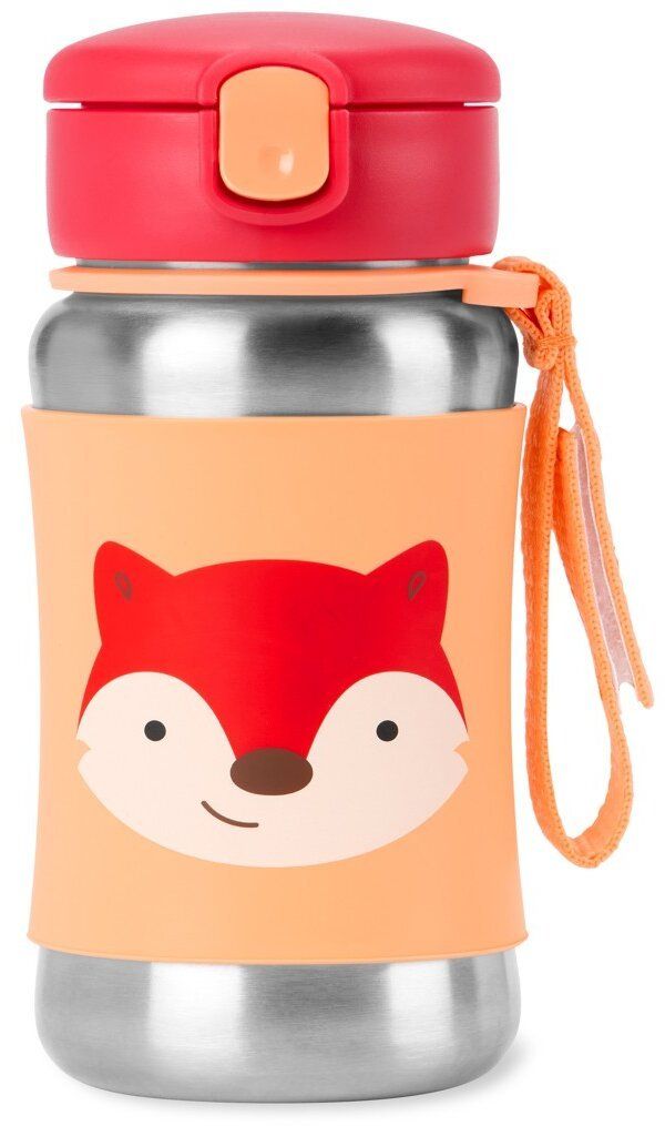Skip Hop Spark Style Láhev s brčkem na vodu nerez Liška 12m+ 350 ml