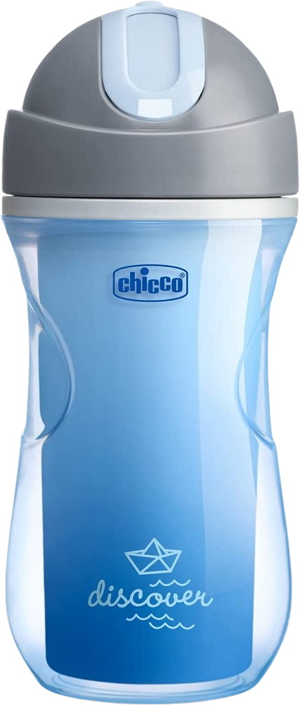Chicco Termo lahev netekoucí s brčkem 14m+ modrá 266 ml