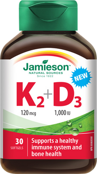 Jamieson Vitamíny K2 120 mcg a D3 1000 IU 30 kapslí