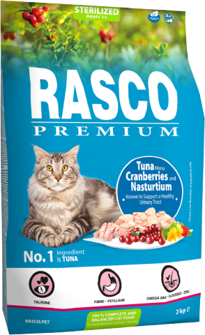 RASCO PREMIUM Cat Kibbles Sterilized, Tuna, Cranberries, Nasturtium 2 kg