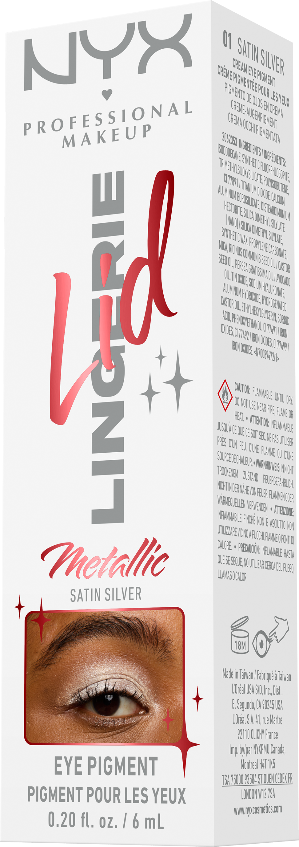 NYX Professional Makeup Tekuté oční stíny Lid Lingerie - 01 Satin Silver 6 ml