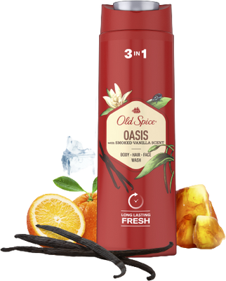 Old Spice Oasis Sprchový gel pro muže 3v1 pro dlouhotrvající svěžest s vůní kouřové vanilky 400 ml