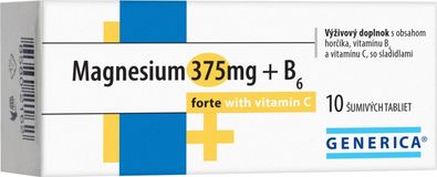 Generica MAGNESIUM 375 mg + B6 forte s vitamínom C 10 šumivých tablet