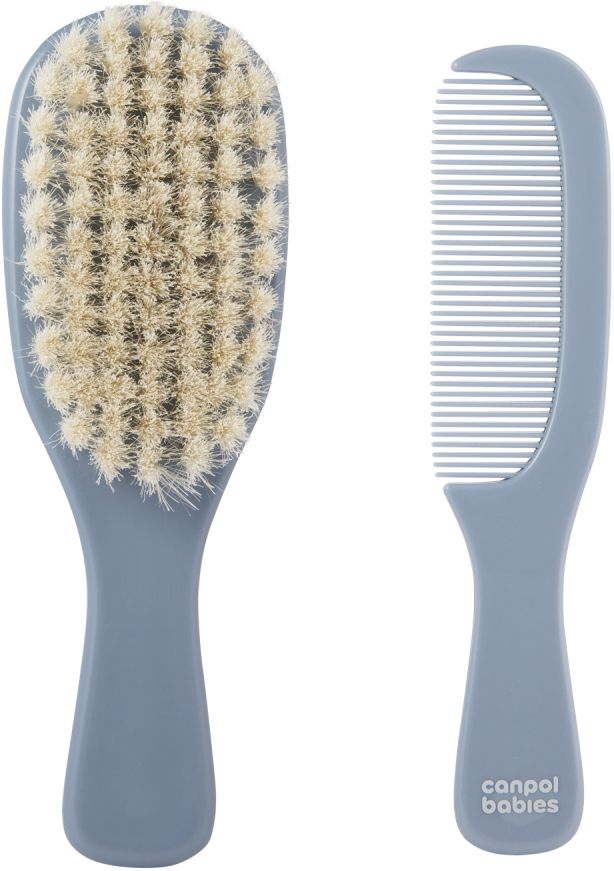 Canpol babies Hřeben a kartáč přírodní měkký GOLD modrý