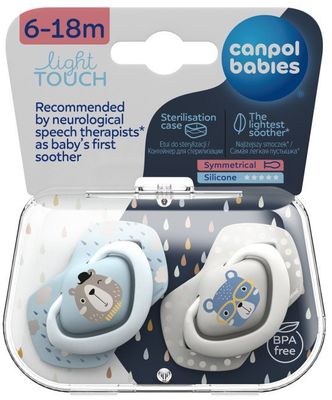Canpol babies Set symetrických silikonových dudlíků 6-18m Bonjour Paris modrý 2 ks