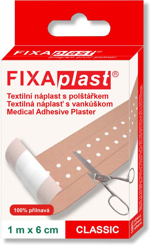 Fixaplast Náplast Classic nedělená s polštářkem 1 m x 6 cm