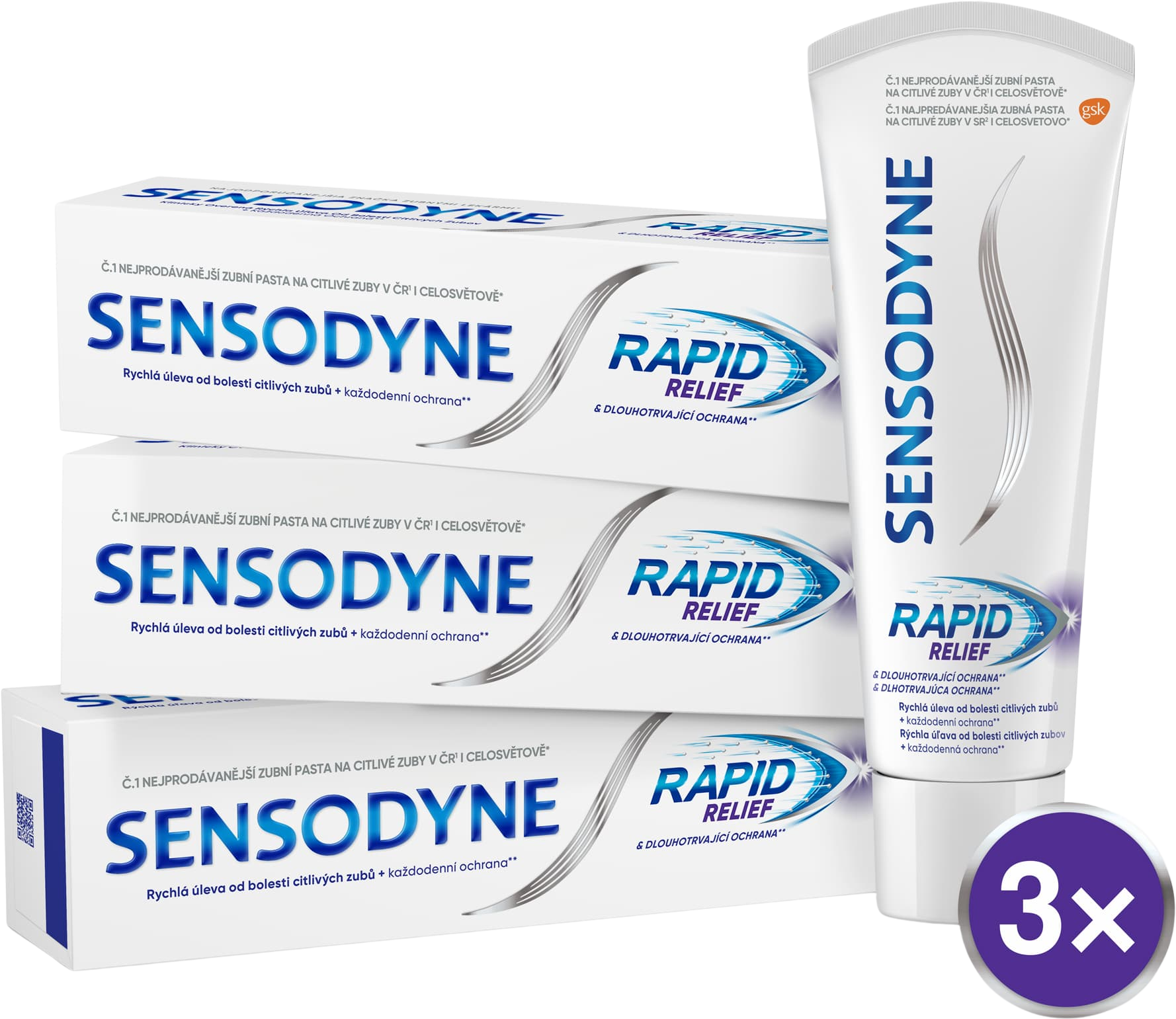 Sensodyne Zubní pasta pro citlivé zuby Rapid 3 x 75 ml