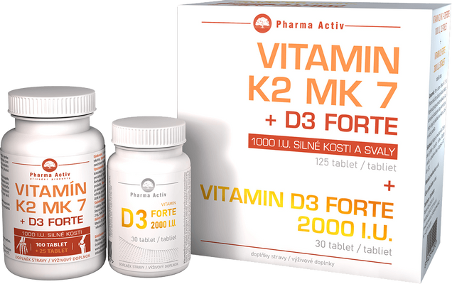 Pharma Activ Vitamín K2 MK7+D3 Forte 125 tablet + Vitamin D3 Forte 2000 I.U. 30 tablet