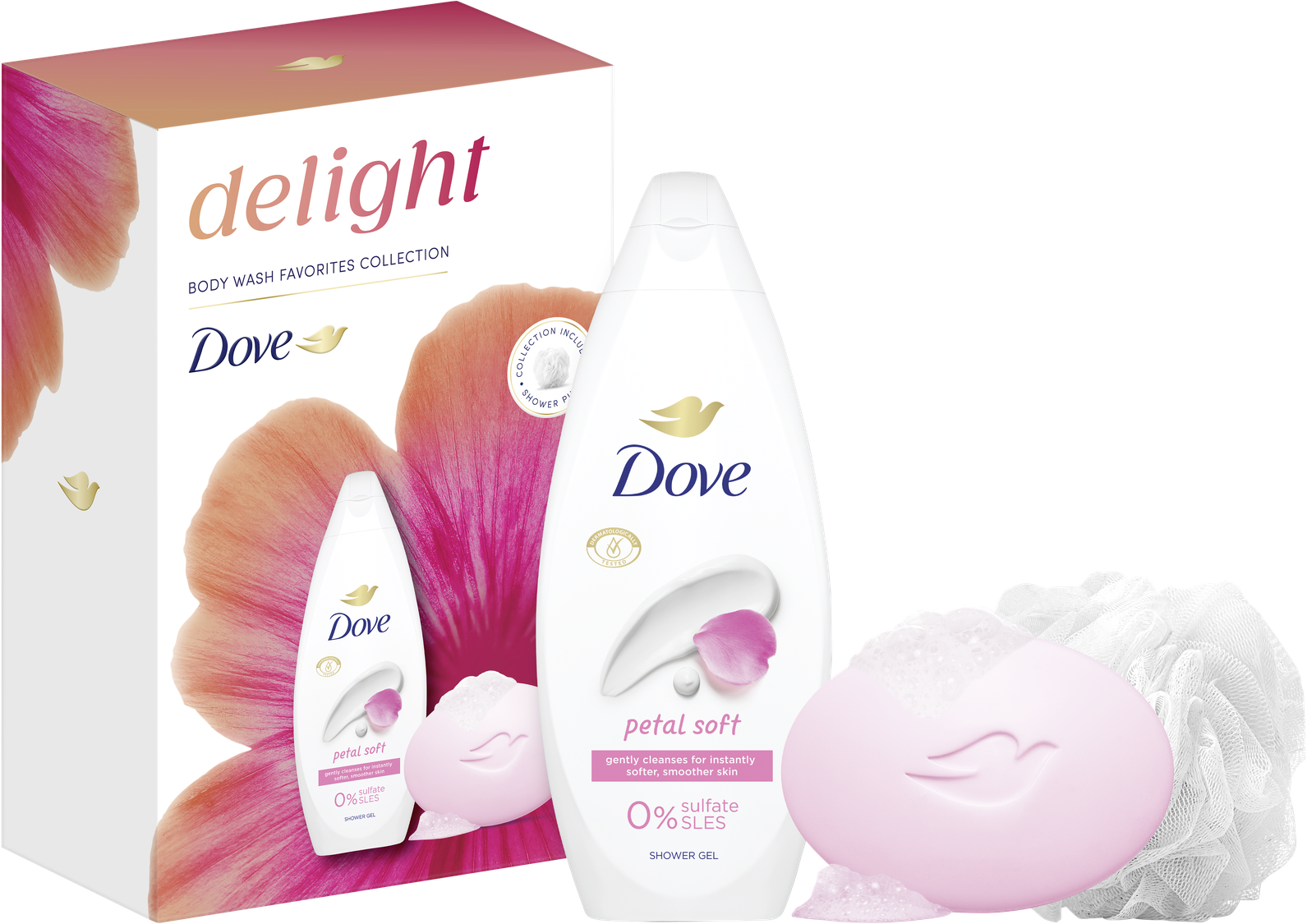 Dove Petal Soft kazeta se sprchovou houbou