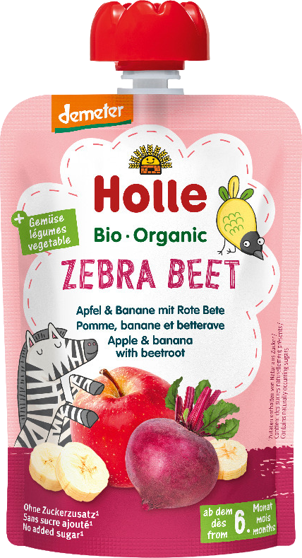 Holle Zebra Bee Bio ovocné pyré jablko, banán a červená řepa 100 g