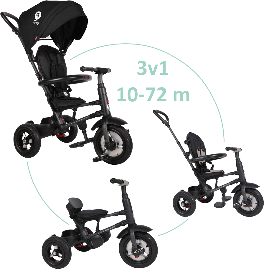 Qplay Tříkolka Rito air gel (Rubber) Black, věk 10-72 měsíců